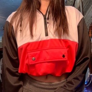 Pink/black/white cropped hoodie